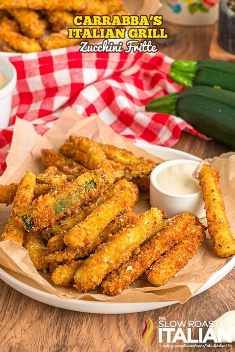 Fried Zucchini Sticks (Carrabba’s Italian Grill Copycat!) - The Slow Roasted Italian Fried Zucchini Sticks, Oven Fried Zucchini, Deep Fried Zucchini, Fried Zucchini Recipes, Slow Roasted Italian, Zucchini Sticks, Italian Grill, Fried Zucchini, The Slow Roasted Italian