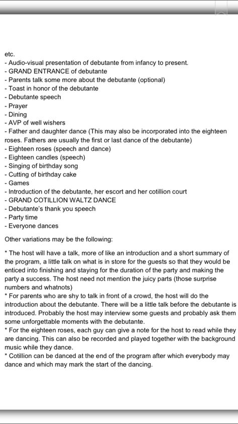 debut programme pt. 2 Debut Preparation Checklist, Filipino Debut Program, 18th Birthday Gowns Debutante, Debut Program Flow Script, Filipino Debut Planning, Filipino 18th Debut, 18th Birthday Program Flow, Debut Caption Ideas, Debut Program Flow Filipino