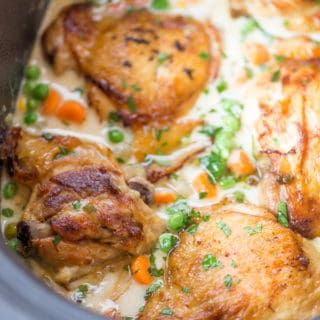 Chicken Pot Pie Slow Cooker, Pot Pie Slow Cooker, Slow Cooker Chicken Pot Pie Recipe, Chicken Pot Pie Dinner, Slow Cooker Chicken Pot Pie, Crockpot Chicken Pot Pie, Crockpot Chicken Thighs, Slow Cooker Chicken Thighs, Crispy Chicken Thighs