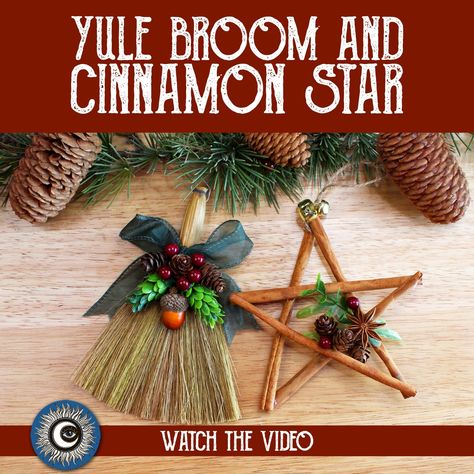 How to Make a Yule Broom & Cinnamon Star Ornament for Winter Solstice & Yule Decor- Magical Crafting Hello my darlings. Please enjoy my latest YouTube video. In this video I make two decorative craft projects for Winter Solstice; a decorative broom for your Yule altar and a cinnamon star decoration for your home or tree. Let’s do some magical crafting. Yule Broom Diy, Diy Winter Solstice Gifts, Yule Activities For Toddlers, Winter Solstice Tree Decorations, Outdoor Yule Decorations, Yule Diy Crafts, Yule Gifts Pagan, Yule Spiral, Yule Wands Diy