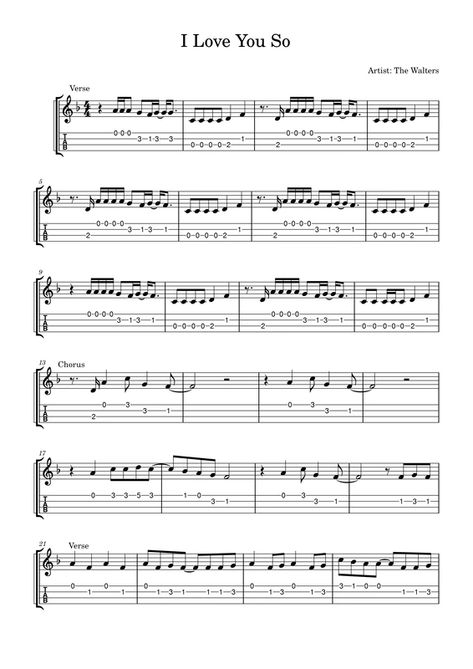 I Love You So (The Walters) - Easy Ukulele Fingerpicking Tab - FINGERSTYLE GUITAR Tabs Guitar Easy, I Love You So Guitar Chords, Guitar Sheet Music With Chords, Easy Tabs For Guitar, Ukelele Fingerstyle Songs, Arctic Monkeys Guitar Tab, Easy Tabs Guitar, Ukulele Fingerstyle Tab, Beginner Guitar Tabs