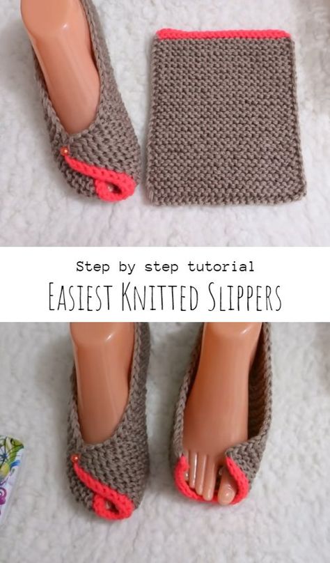 Knit Easiest Slippers Diy Crochet Slippers, Crocheted Slippers, Easy Crochet Slippers, Knit Slippers Free Pattern, Crochet Slippers Free Pattern, Knitted Slippers Pattern, Crochet Shoes Pattern, Crochet Slipper Pattern, Crochet Socks