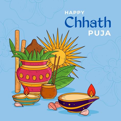 Hand drawn chhath puja | Free Vector #Freepik #freevector Chhat Puja Rangoli, Chath Puja Pic, Chhath Puja Rangoli Design, Chhath Puja Decoration At Home, Chath Puja Poster, Chath Puja Drawings, Chatt Puja Drawing, Chhat Puja Drawing, Chath Puja Rangoli