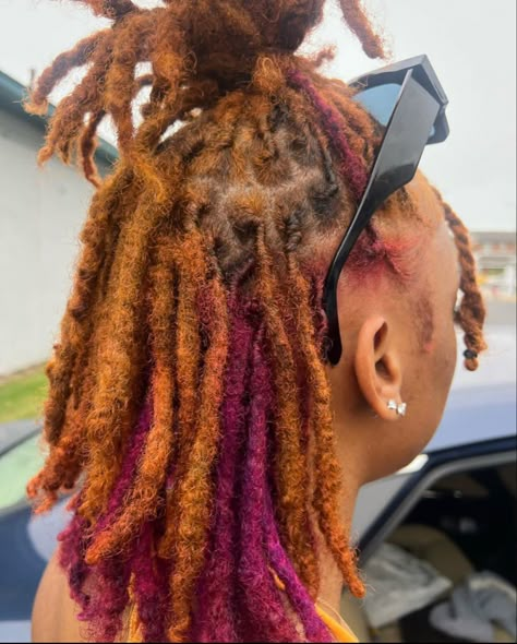 Locs Ginger, Loc Crown, Locs With Color, Purple Locs, Locs Colors, Ginger Locs, Dreads Short Hair, Dyed Dreads, Loc Colors