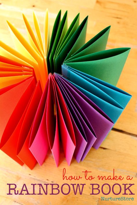 how to make a rainbow zigzag book and encourage lots of writing and sketching -  simple book tutorial Construction Paper Book, Play Dough Recipes, Craft Rainbow, Rainbow Books, Diy Coloring Books, Spring Lessons, Rainbow Activities, Homemade Books, Book Tutorial