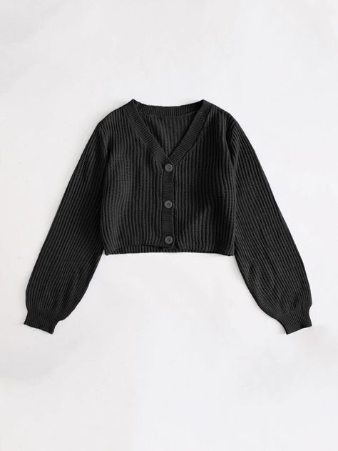 Knit Crop Cardigan, Shein Cardigan, Black Cropped Cardigan, Cardigan Crop Top, Crop Cardigan, Cardigan Casual, Cardigan Crop, Plus Size Cardigans, Button Sweater