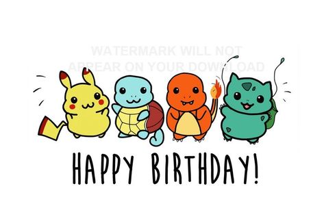 Happy Birthday Pokemon, Pokemon Birthday Card, Birthday Pikachu, Birthday Pokemon, Etsy Drawing, Pokémon Birthday, Birthday Sayings, Pikachu Drawing, Pokemon Backgrounds