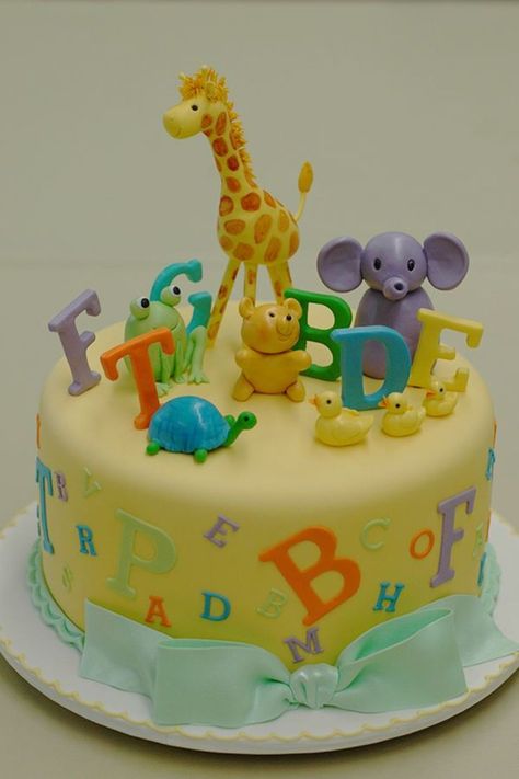 50 Gorgeous Baby Shower Cakes (20) Alphabet Birthday, Alphabet Cake, Animals Cake, Cake Land, Jungle Cake, Animal Cakes, Animal Cake, Awesome Cakes, Baby Cakes