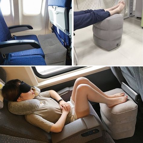 An inflatable footrest perfect for turning your economy-class seat into a cozy bed for your kiddos. 35 Things For Your Next Flight That'll Make You Feel Like You're In First Class Foot Pillow, Airplane Bed, Feet Pillow, Airplane Car, Leg Pillow, Inflatable Pillow, Air Pillow, Long Flights, Camping Bed