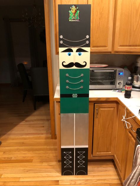 Swapped the traditional nutcracker color scheme for something a little more scholastic Free Nutcracker Face Template, Nut Crackers Christmas Decorations Diy, Nutcracker Face Template, Holiday Classroom Decorations, Traditional Nutcracker, Nutcracker Crafts, Dachshund Silhouette, Marshall University, Christmas Soldiers