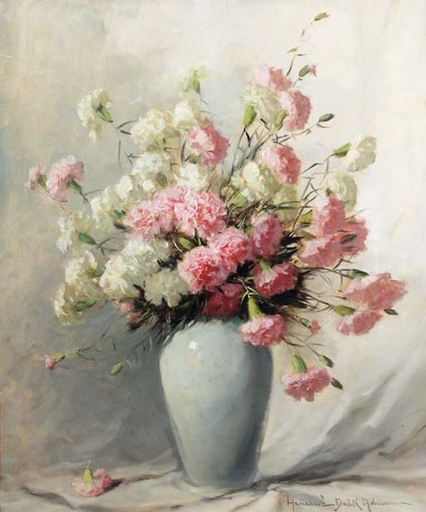 Carnations In A Vase, Carnation In Vase, Pink Carnation Aesthetic, Carnation Flower Painting, Carnations Painting, Carnation Painting, White Carnations, Rose Oil Painting, White Carnation