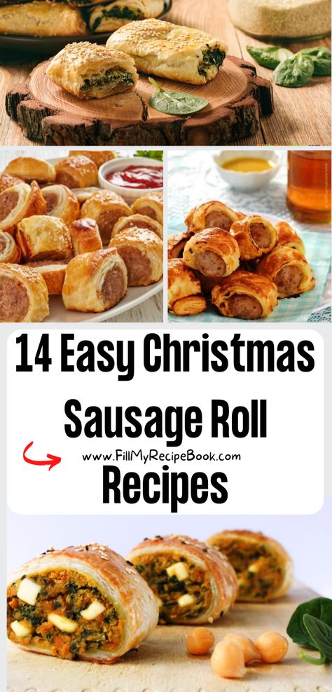 14 Easy Christmas Sausage Roll Recipes ideas. The best festive homemade puff pastry savory and vegetarian snacks or appetizers. Christmas Sausage Recipes, Sausage Roll Ideas, Sausage Roll Appetizer, Meals With Puff Pastry, Sausage Rolls With Puff Pastry, Festive Sausage Rolls, Christmas Picnic Food, Easy Sausage Rolls Recipe, British Sausage Rolls Recipe