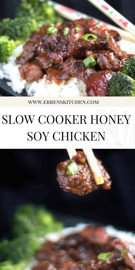 This Slow Cooker Honey Soy Glazed Chicken is making a take-out as you've never made before, making in the slow cooker leaves your Chicken tender and melts in your mouth whilst the sauce in full of Authentic Flavor #ErrensKitchen #takeout #chicken Soy Glazed Chicken, Soy Glaze, Healthy Turkey Recipes, Honey Soy Chicken, Soy Chicken, Chicken Tender, Honey And Soy Sauce, Pot Dinners, Chinese Cooking Recipes