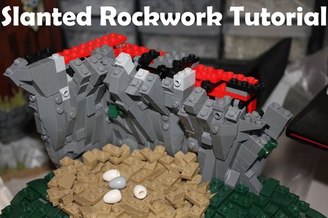 https://flic.kr/p/ExN9nM | Slanted Rockwork Tutorial | The latest tutorial on Brickbuilt shows how to build slanted rockwork, like I used in my Risky Endeavor creation. Lego Mountain, Lego Display Ideas, Lego Landscape, Medieval Lego, Lego Men, Lego Building Techniques, Lego Furniture, Lego Techniques, Lego Medieval