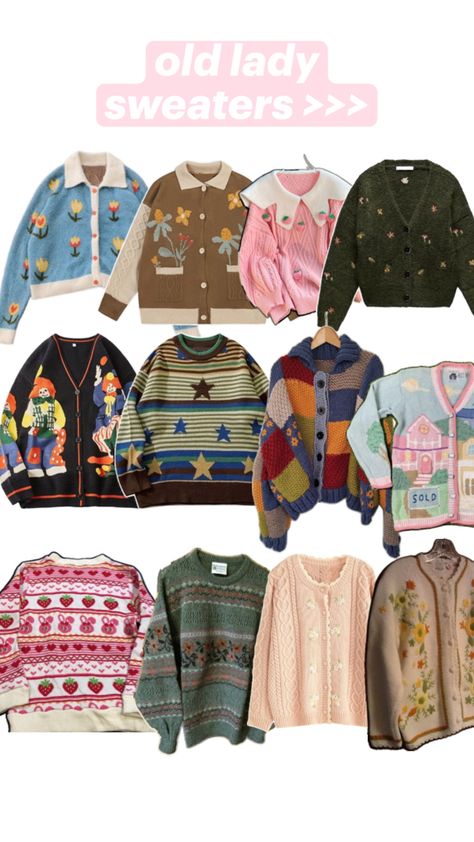 some cute old lady sweaters I found that I absolutely need #cardigan #cozy #sweaters #grandmacore #grandmacoreaesthetic Cute Old Lady, Grandmacore Aesthetic, Old Lady, Cozy Sweaters, Clothing Items, Sweaters For Women, Clothes