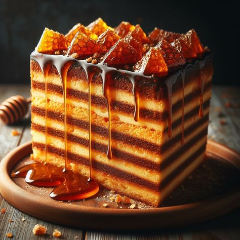 Medovik: A Russian Honey Cake Sensation Russian Honey Cake Decoration, Medovik Recipe, Russian Honey Cake, Fruit Compote, Honey Syrup, Honey Cake, Chocolate Drizzle, Beef Stroganoff, Food Experiences