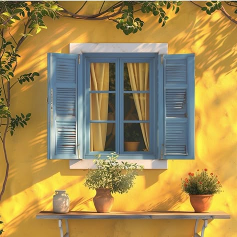 Indie Rooms, Colonial Windows, Photography Backdrops Diy, Diwali Decorations At Home, Greek Blue, Window Wall Decor, American Paint, Gothic Fantasy Art, Yellow Wall