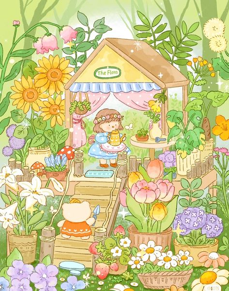 Kawaii Garden, Village Drawing, Paper Dolls Diy, Storybook Art, Cute Kawaii Animals, Isometric Art, Cute Animal Clipart, Cute Doodle Art, Anime Artwork Wallpaper