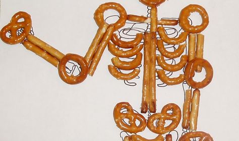 A fun activity and an after school snack. This skeleton is made with assorted pretzel shapes that you little ones can build over a skeleton... Pretzel Day Activities, Skeleton Pretzels, Skeleton Snacks, Pretzel Shapes, Pretzel Day, Pretzel Snacks, Pretzel Shape, After School Snack, Horse Anatomy