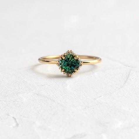 Ring With Halo, Green Montana, Rings Solitaire, Smaragd Ring, Bijoux Art Nouveau, Melanie Casey, Handcrafted Engagement Ring, Cute Engagement Rings, Future Engagement Rings