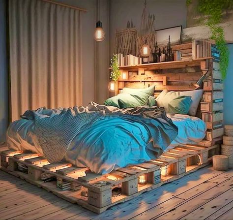 Wood Pallet Bed Frame, Pallet Bed Frame, Western Bedroom Decor, Diy Pallet Bed, Hippie Bedroom, Pallet Bed, Pallet Furniture Bedroom, Cute Bedroom Decor, Country Bedroom