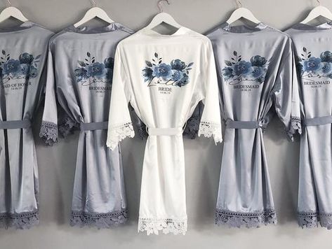 Blue Bridesmaid Robes, Bridesmaid Robes Blue, Wedding Dressing, Bridal Robe Lace, Bridesmaid Robe Personalized, Satin Dressing Gown, Bridesmaid Robes Floral, Bridesmaid Dressing Gowns, Floral Bridesmaid