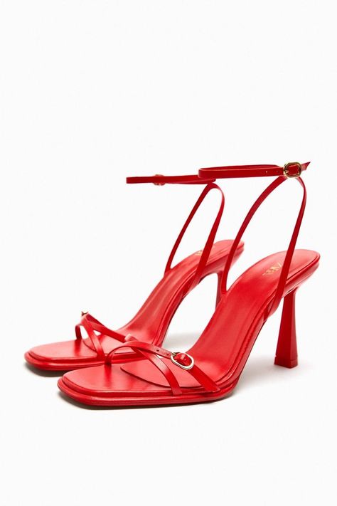 6 Shoe Trends We're Spotting at Zara—All for Under $100 | Who What Wear Everyday Heels, Red Strappy Heels, Shoes Fashion Photography, Sparkly Sandals, Strappy Leather Sandals, Fashion Shoes Sandals, Zara Heels, Sparkly Heels, Strappy High Heels