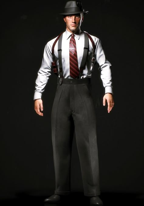 ArtStation - 1950's Detective, Andres Zambrano 1950 Detective, 1920s Detective, Gangster Character Design, Detective Costume, Alien Ideas, Creating A Character, Detective Outfit, Police Outfit, Noir Detective