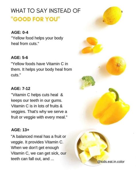 Healthy Food Facts - Tips on Instagram: “Drop ❤ if you want more posts like this. 👶🍏 How To Talk Healthy To Your Kids. By @kids.eat.in.color 😉 We all know that talking to kids…” Kids Eat In Color, Pregnancy Hacks, Feeding Therapy, Picky Eating, Kids Healthy, Healthy Food Facts, Yellow Foods, Smart Parenting, How To Talk