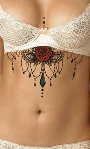 Feminine Rose Sternum Tattoo Ideas for Women - Geometric Floral Mandala Chandelier Underboob Tat - ideas de tatuaje de esternón rosa para mujeres - www.MyBodiArt.com Sternum Underboob Tattoo, Mandala Arm Tattoo, Dotwork Tattoo Mandala, Symbols Tattoos, W Tattoo, Underboob Tattoo Designs, Tattoo Son, Set Tattoo, Tattoo Sheet