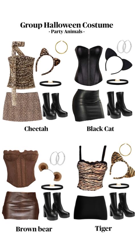 Cheetah Halloween Costume, Black Cat Halloween Costume, Couples Halloween Costume Ideas, Halloween Costume Ideas For Couples, Cute Group Halloween Costumes, Animal Halloween Costumes, Costume Ideas For Couples, Classy Halloween Costumes, Couples Halloween Costume