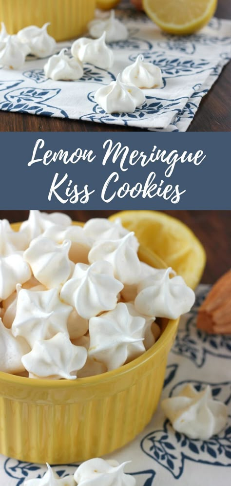 Merangue Recipe Cookies Lemon, Lemon Meringue Kisses, Nutella Meringue Cookies, Best Meringue Cookies, Meringue Cookie Flavors, Lemon Meringue Bites, Holiday Meringue Cookies, Merang Cookies, Merguine Cookies Recipe