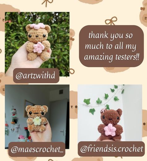 🧸 PATTERN RELEASE 🌸 My flower bear crochet pattern is now available on etsy and is 15% off for the next 48 hours! it’s a beginner/advanced beginner friendly pattern!! Also HUGE thank you to my testers!! this pattern wouldn’t be possible without them! Definitely go check out all their pages🩷��🩷 shares and comments are much appreciated💗 #crochet #plushies #patternrelease #patternreleaseday #patternsale #crochetbear #plush #handmade #flower #plushiesoftheweek #yarn #crpchetlove #crocheting p... Bear Crochet Pattern, Flower Bear, Crochet Plushies, Bear Crochet, Crochet Bear, Handmade Flower, My Flower, Crochet Pattern, Crochet Patterns