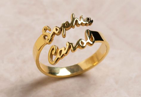 Double Names, Double Name, Couple Ring Design, Ring Couple, Personalised Jewellery, Name Ring, Women's Rings, Name Rings, Gold Rings Fashion