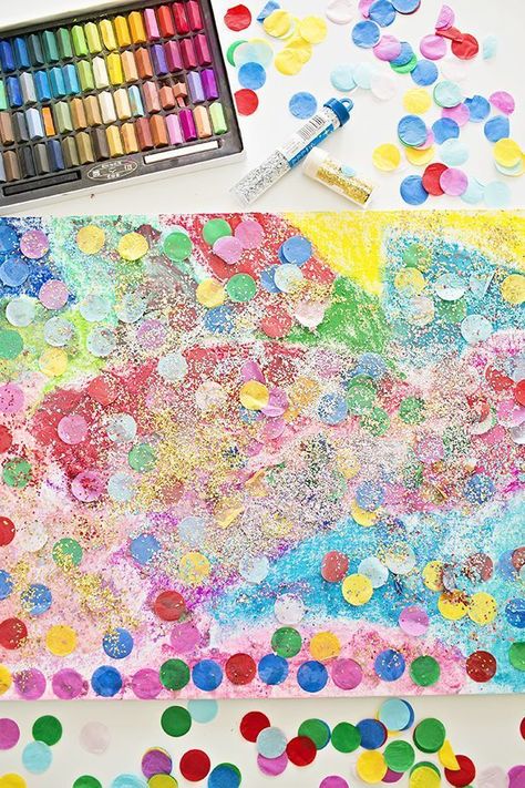 Confetti Glitter Art Project for Kids. Celebrate New Year with this sparkly glitter art. Christmas Balls Diy, Confetti Ideas, Glitter Ideas, Hello Wonderful, Art Project For Kids, Toddler Art Projects, Glitter Shirt, Project For Kids, Glitter Art