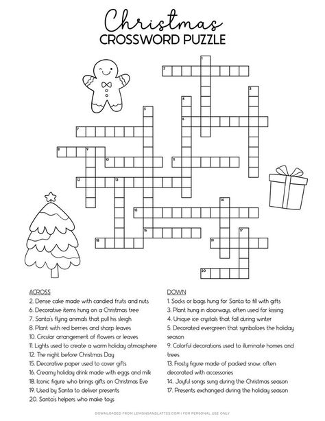 Free printable Christmas crossword puzzle. Use the clues to uncover 20 words hidden across or down in the grid. Kids Crossword Puzzles, Christmas Crossword Puzzles, Free Printable Crossword Puzzles, Christmas Crossword, Puzzle Printable, Printable Crossword Puzzles, Little Christmas Tree, Christmas Puzzle, Crossword Puzzles