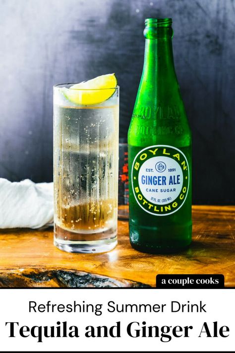 Tequila and ginger ale is a surprisingly delicious drink! Use tequila reposado if you can in this tasty 2 ingredient cocktail. #tequila #gingerale #tequilagingerale #gingeralecocktail Whiskey And Ginger Ale, Friday Cocktails, Ginger Ale Cocktail, Cocktails Tequila, Cocktail Tequila, Tequila Soda, Ginger Beer Cocktail, Beverage Ideas, A Couple Cooks