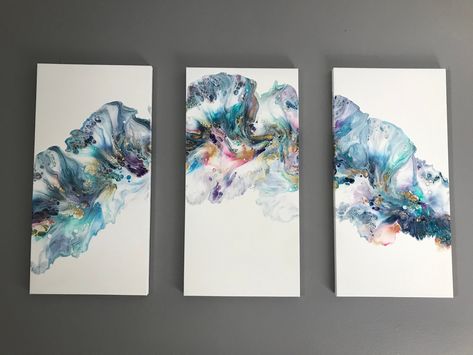 Excited to share this item from my #etsy shop: Colorful Triptych (3 piece) Dutch Pour Canvas Art Tri Canvas Painting Ideas, Paint Pours, Abstract Painting Diy, Paint Inspo, Pour Paint, Artistic Ideas, Bedroom Upgrade, Future Room, Dutch Pour