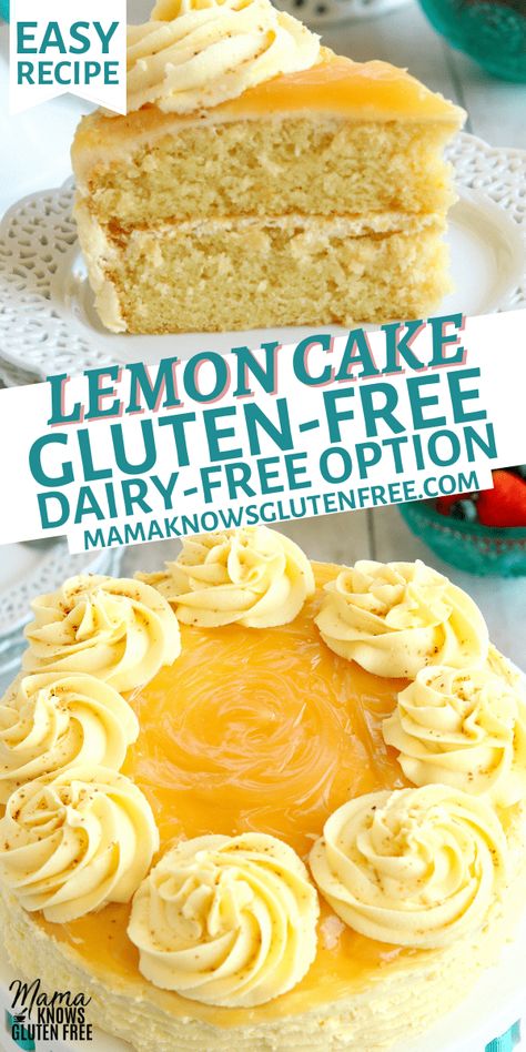 Dairy Free Lemon Cake, Mama Knows Gluten Free, Gluten Free Lemon Cake, Dairy Free Cake Recipe, Lemon Buttercream Frosting, Gluten Free Cake Recipe, Fluffy Cake, Pan Sin Gluten, Dairy Free Cake