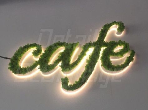 Instagramable Cafe, Moss Logo, Backlit Signage, Fun Signage, Wall Moss, Moss Letters, Indoor Playroom, Logo For Business, Wall Signage