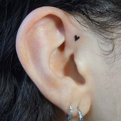 Heart In Ear Tattoo, Morse Code Ear Tattoo, Cobweb Ear Tattoo, Ear Tattoo Heart, Ear Cartilage Tattoo, Heart Ear Tattoo, Ear Tattoos Women, In Ear Tattoo, Two Ear Piercings