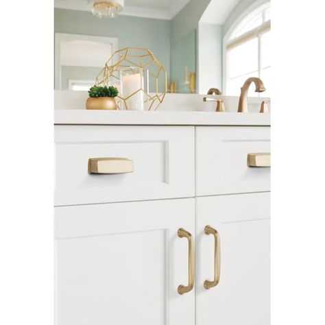 Amerock Kane 3-3/4-in Center to Center Golden Champagne Rectangular Cup Drawer Pulls in the Drawer Pulls department at Lowes.com Kitchen Hardware Trends, Oil Rubbed Bronze Cabinet Pulls, Cup Drawer Pulls, Cabinet Cup Pulls, Bronze Cabinet Pulls, Spring Gardens, Golden Champagne, Interior Finishes, White Kitchens