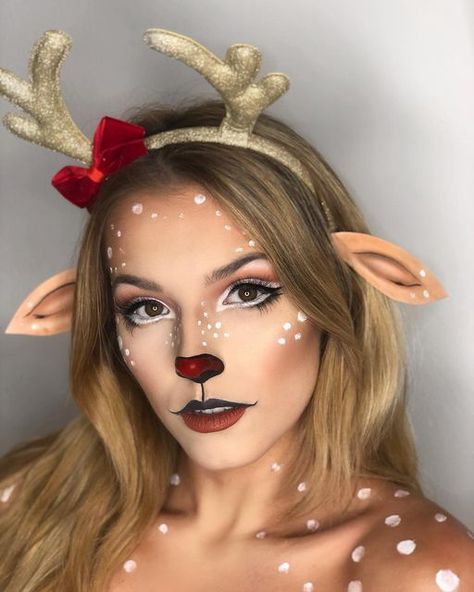 Fantasy makeup is any look designed to help create an experience. Reindeer Makeup Simple, Rudolph Makeup, Reindeer Makeup, Makeup Full Face, Christmas Party Makeup, Xmas Makeup, Christmas Eye Makeup, 20 Makeup, New Template