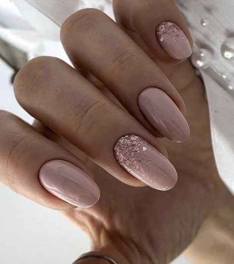 Blush Pink Nails Wedding, Pink Wedding Nails For Bride, Dusty Pink Nails, Blush Pink Nails, Nail Jewels, Pink Jewels, Her Nails, Casual Nails, Blush Nails