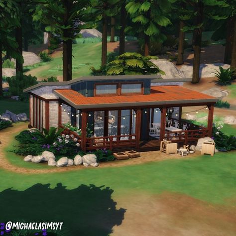 Sims 4 Exterior, Sims 4 House Ideas, Sims 4 House, Sims 4 Speed Build, Forest Cottage, Sims 4 House Plans, Small Modern Home, Suburban House, Sims 4 House Design