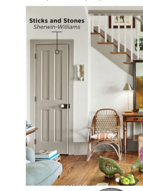 sticks and stones sherwin williams Old House Interior Paint Colors, Tungsten Sherwin Williams, Sanctuary Sherwin Williams, Whitetail Sherwin Williams, Sticks And Stones Sherwin Williams, Sherwin Williams Sticks And Stones, Front Door Colors Interior, Banquette Ideas, Spotted Deer