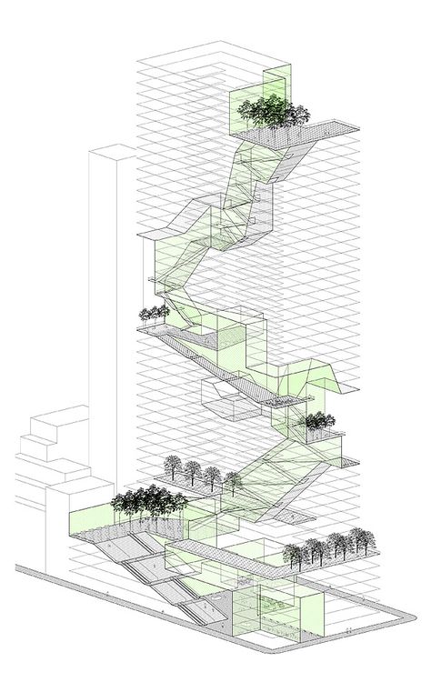 els-rev_Vertical-Landscaping Book Architecture, Architecture Diagrams, Architecture Villa, Axonometric Drawing, Vertical Landscape, Architectural Rendering, Revit Architecture, Architecture Concept Diagram, Architecture Board