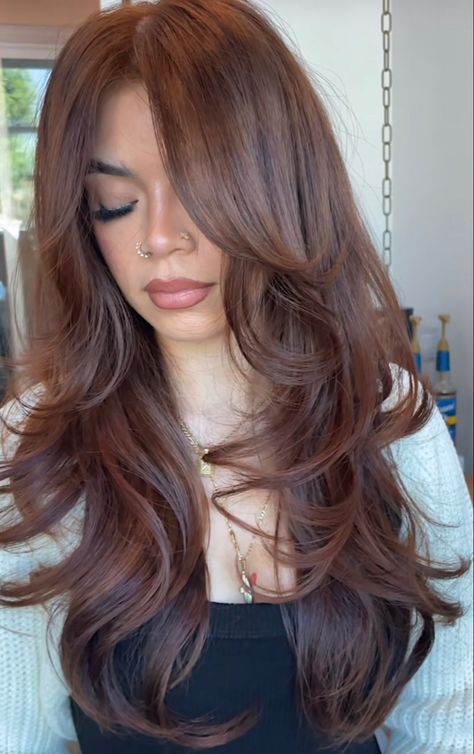 Pretty Hair Colors For Tan Skin, Dark Brown Hair Warm Red Undertones, Havana Brown Hair Color, Hair Color Ideas For Caramel Skin Tone, Hair For Brown Skin Tone, Tan Girl Hair Color Ideas, Auburn Hair On Tan Skin, South Asian Hair Color, Best Hair Colors For Olive Skin