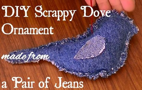 Denim Ornaments Old Jeans, 4h Cloverbud, Upcycled Christmas Ornaments, Jeans Projects, Shabby Chic Ornaments, Denim Christmas, Denim Sewing Projects, Dove Ornament, Make A Bird