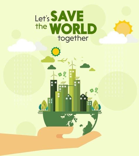 Lets save the world. Eco friendly concept. Environmental with city and tree on earth in paper cut style. Vector illustration design for backdrop, poster, banner, wallpaper. Eco Friendly Poster Design, Eco Friendly Illustration, Eco Friendly Poster, Environmental Poster, Banner Wallpaper, Environmental Posters, Earth Poster, Eco Logo, Social Themes